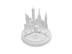 New York City Silver Skyline 3D Model Landmark Round Replica 5 1/2 inches Matte White