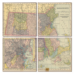 Massachusetts Map Coaster Set of 4