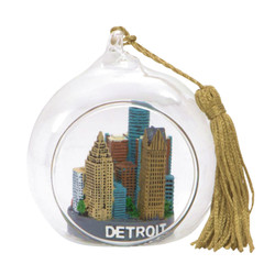 Detroit Christmas Ornament Glass Ball with Skyline