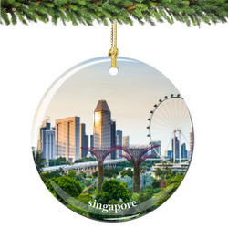 Singapore Christmas Ornament Porcelain Double Sided