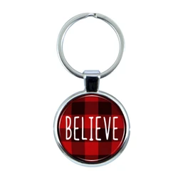 Believe Christmas Red Plaid Keychain