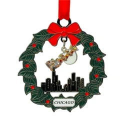 Chicago Christmas Ornament Wreath Silver Plated (New)