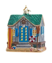 4 IN Boat House Glass Ornament