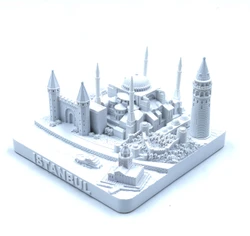 Istanbul City Skyline 3D Model Landmark Replica Square Matte White 4 1/2 Inches