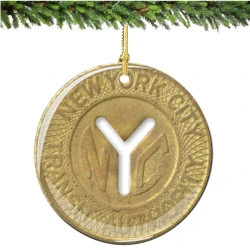 Porcelain NYC Subway Token Christmas Ornament