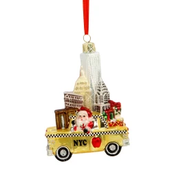 NYC Landmarks Taxi Glass Ornament