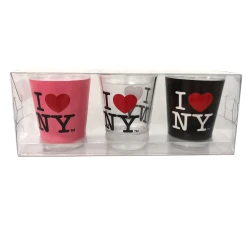 I Love NY Shot Glasses Set, Pink, Clear, and Black