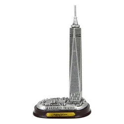 Silver Freedom Tower Model with Wooden Base 6 Inches